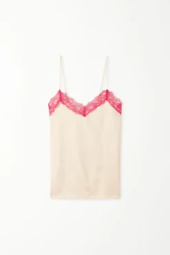 Satin And Lace Spaghetti Strap Tank Top - Pajama Sets - Women | Tezenis