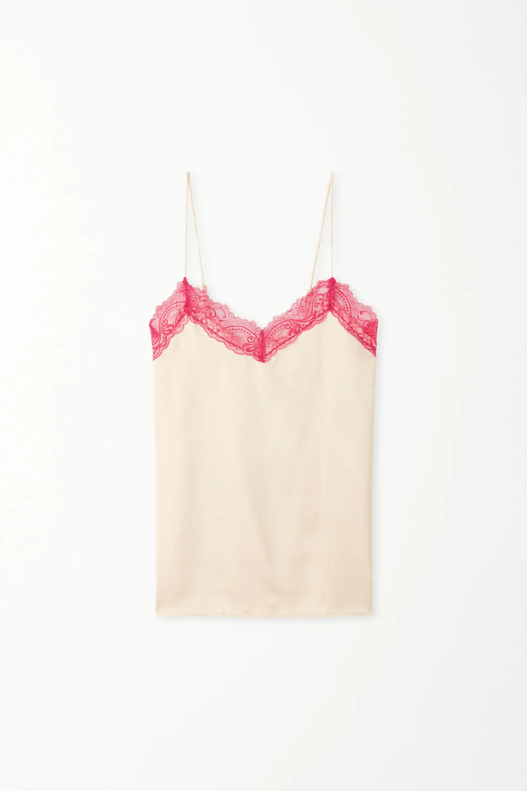 Satin And Lace Spaghetti Strap Tank Top - Pajama Sets - Women | Tezenis