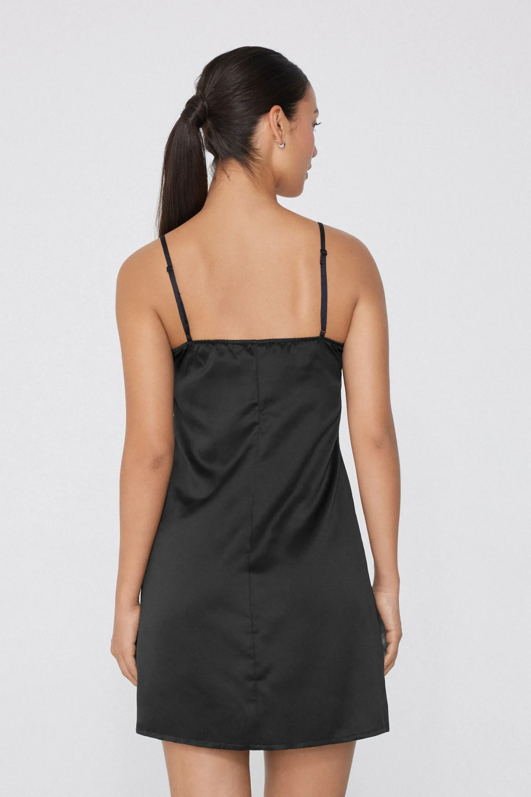 Satin And Lace Spaghetti Strap Slip With Slit - Slips - Women | Tezenis