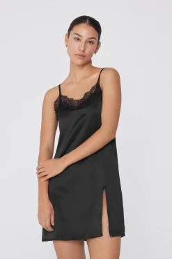 Satin And Lace Spaghetti Strap Slip With Slit - Slips - Women | Tezenis