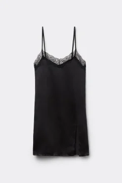 Satin And Lace Spaghetti Strap Slip With Slit - Slips - Women | Tezenis