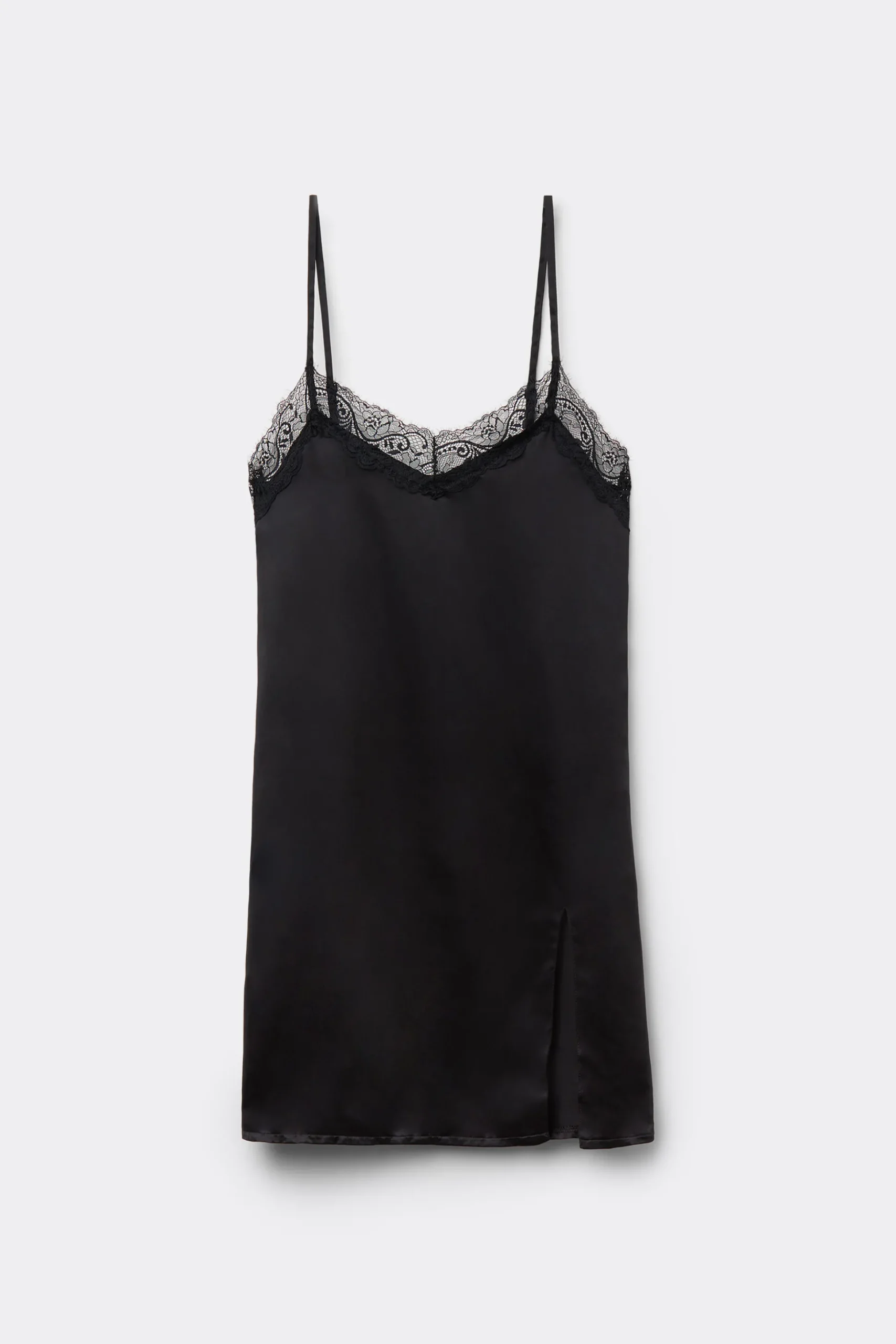 Satin And Lace Spaghetti Strap Slip With Slit - Slips - Women | Tezenis
