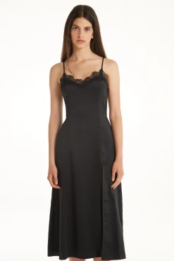 Satin And Lace Thin Strap Midi Dress - Dresses And Jumpsuits - Women | Tezenis