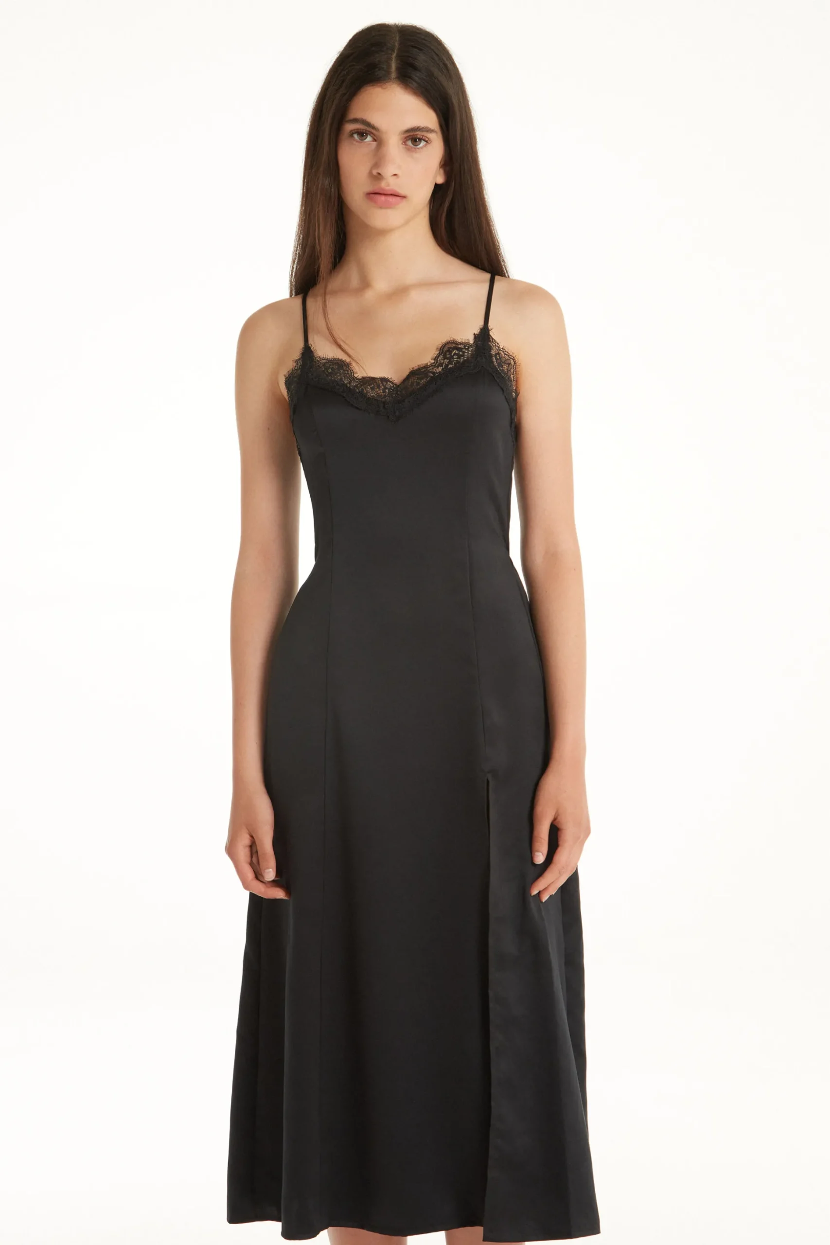 Satin And Lace Thin Strap Midi Dress - Dresses And Jumpsuits - Women | Tezenis