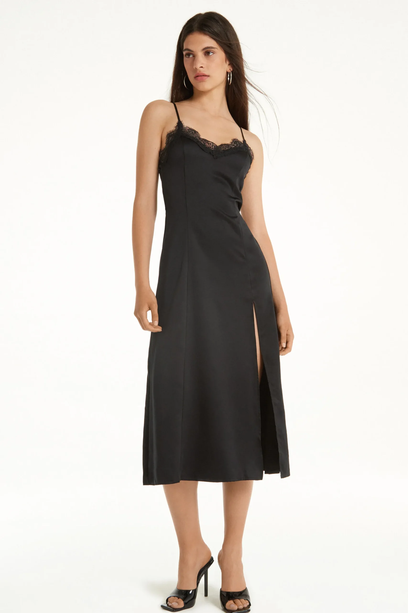 Satin And Lace Thin Strap Midi Dress - Dresses And Jumpsuits - Women | Tezenis