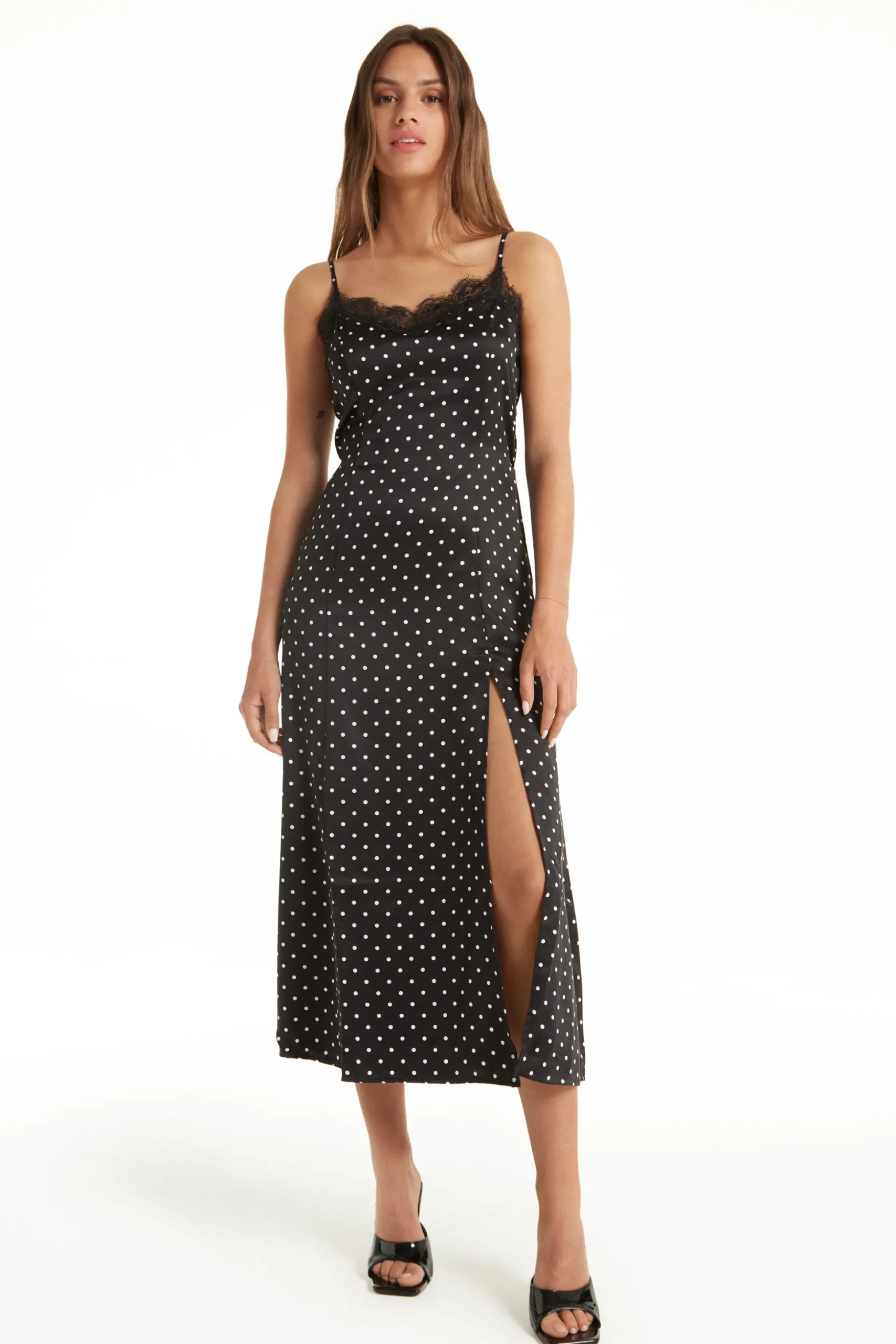 Satin And Lace Thin Strap Midi Dress - Dresses And Jumpsuits - Women | Tezenis