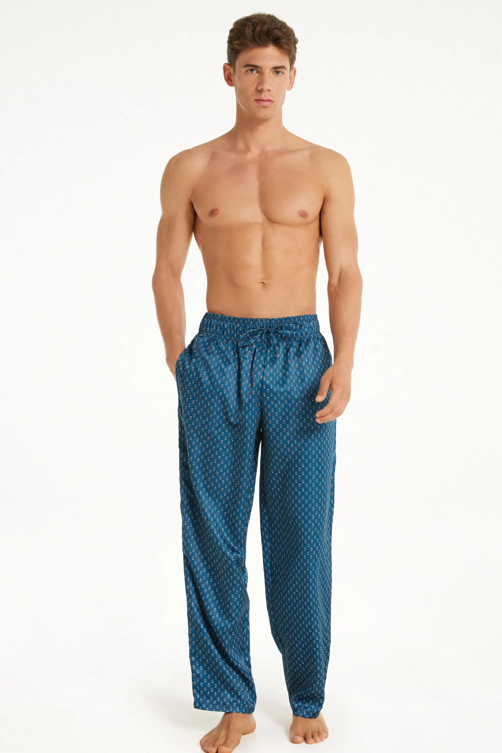 Satin Drawstring Pants With Pockets - Long Pajamas - Men | Tezenis