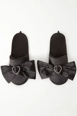 Satin Slippers With Rhinestoned Heart - Accessories And Slippers - Women | Tezenis