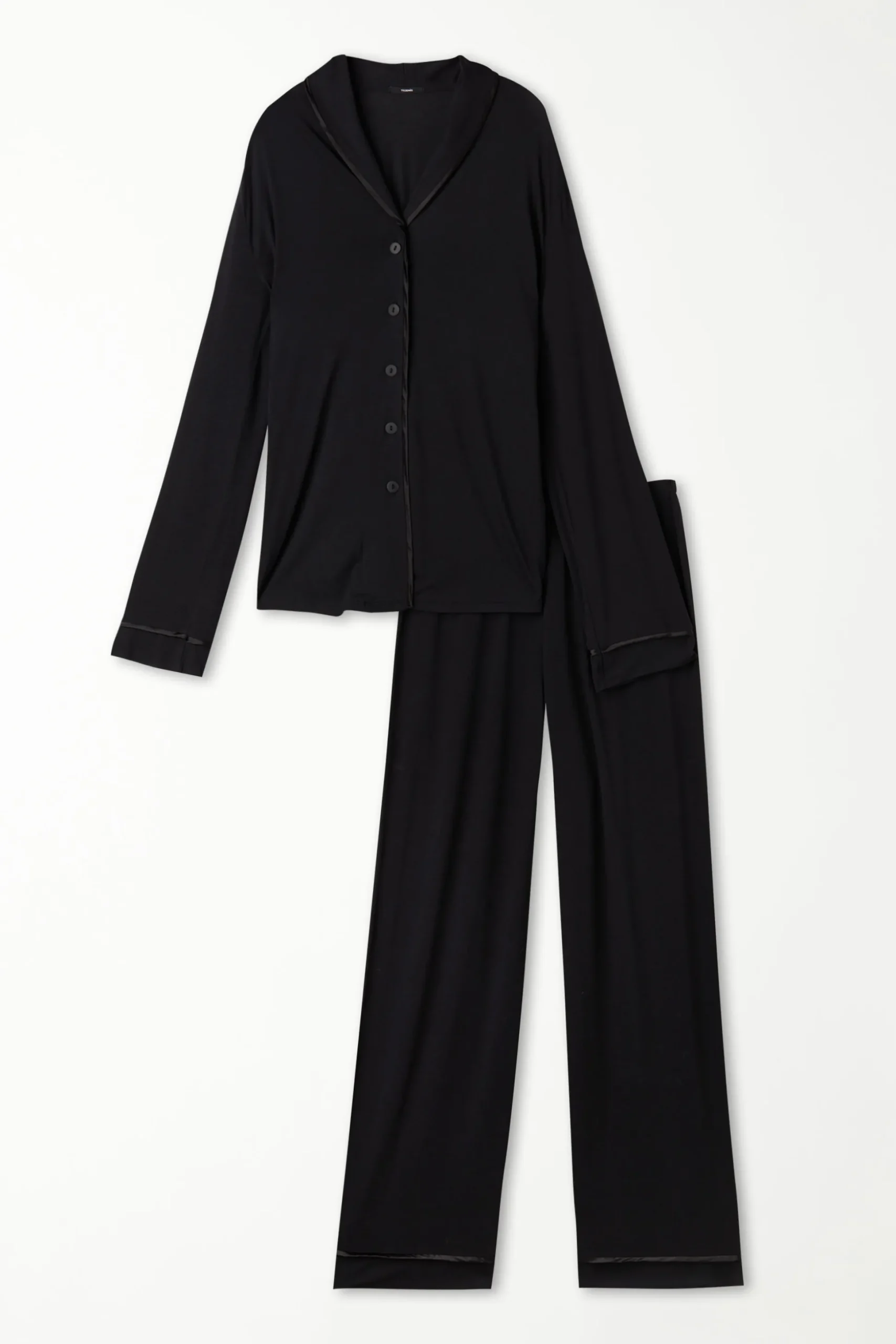 Satin Trim Full Length Button Down Pajamas - Long Pajamas - Women | Tezenis