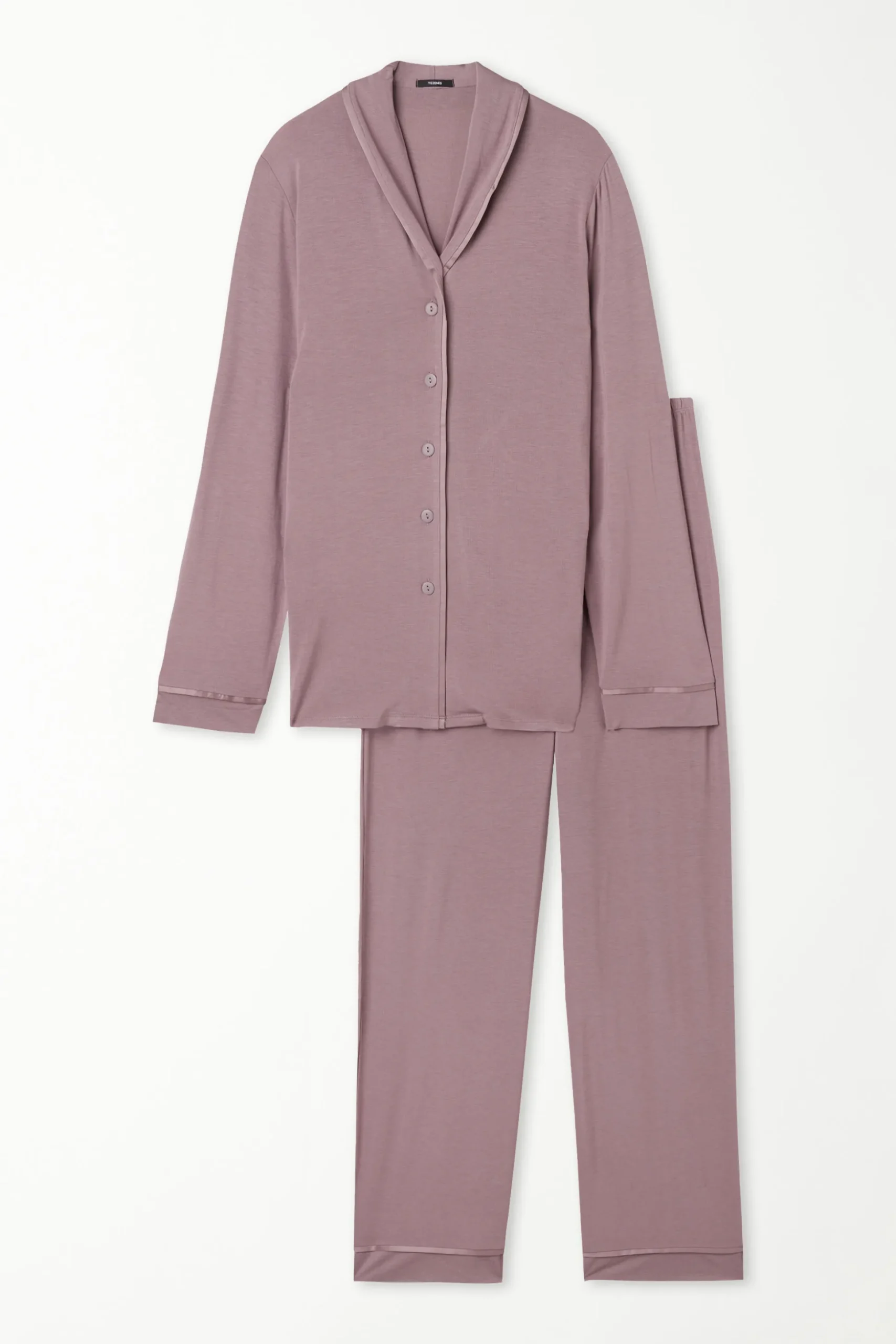 Satin Trim Full Length Button Down Pajamas - Long Pajamas - Women | Tezenis