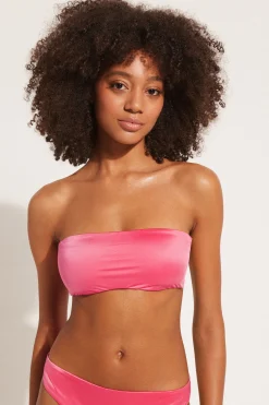 Shiny Summer Pink Removable Padding Bandeau Bikini Top - Bandeau And Strapless - Women | Tezenis