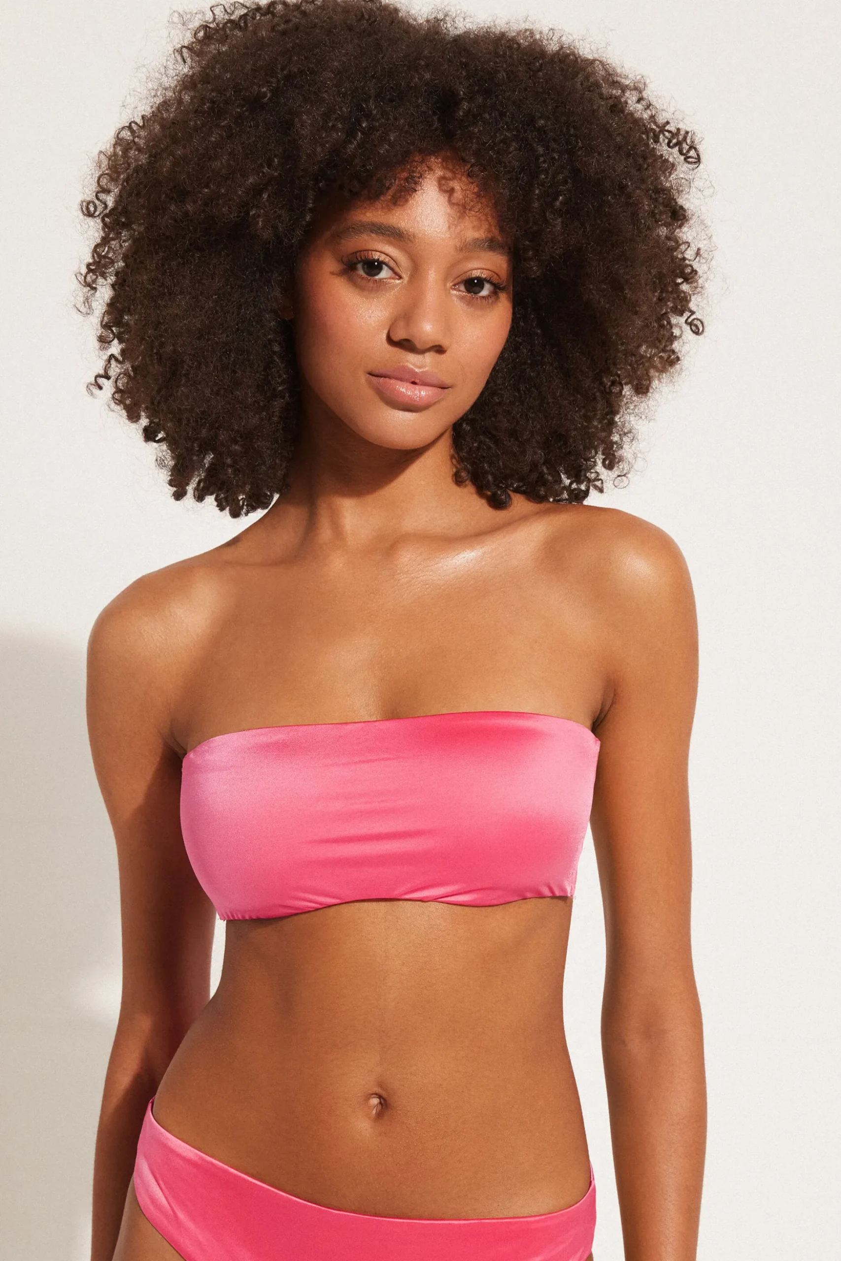 Shiny Summer Pink Removable Padding Bandeau Bikini Top - Bandeau And Strapless - Women | Tezenis