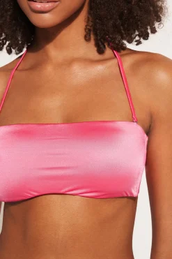 Shiny Summer Pink Removable Padding Bandeau Bikini Top - Bandeau And Strapless - Women | Tezenis