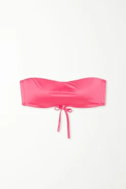Shiny Summer Pink Removable Padding Bandeau Bikini Top - Bandeau And Strapless - Women | Tezenis