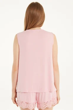 Short Sleeveless Pajamas In Viscose And Lace - Short Pajamas - Women | Tezenis