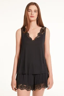Short Sleeveless Pajamas In Viscose And Lace - Short Pajamas - Women | Tezenis