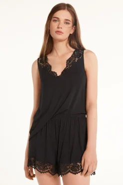 Short Sleeveless Pajamas In Viscose And Lace - Short Pajamas - Women | Tezenis
