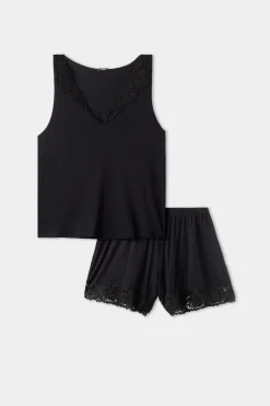 Short Sleeveless Pajamas In Viscose And Lace - Short Pajamas - Women | Tezenis