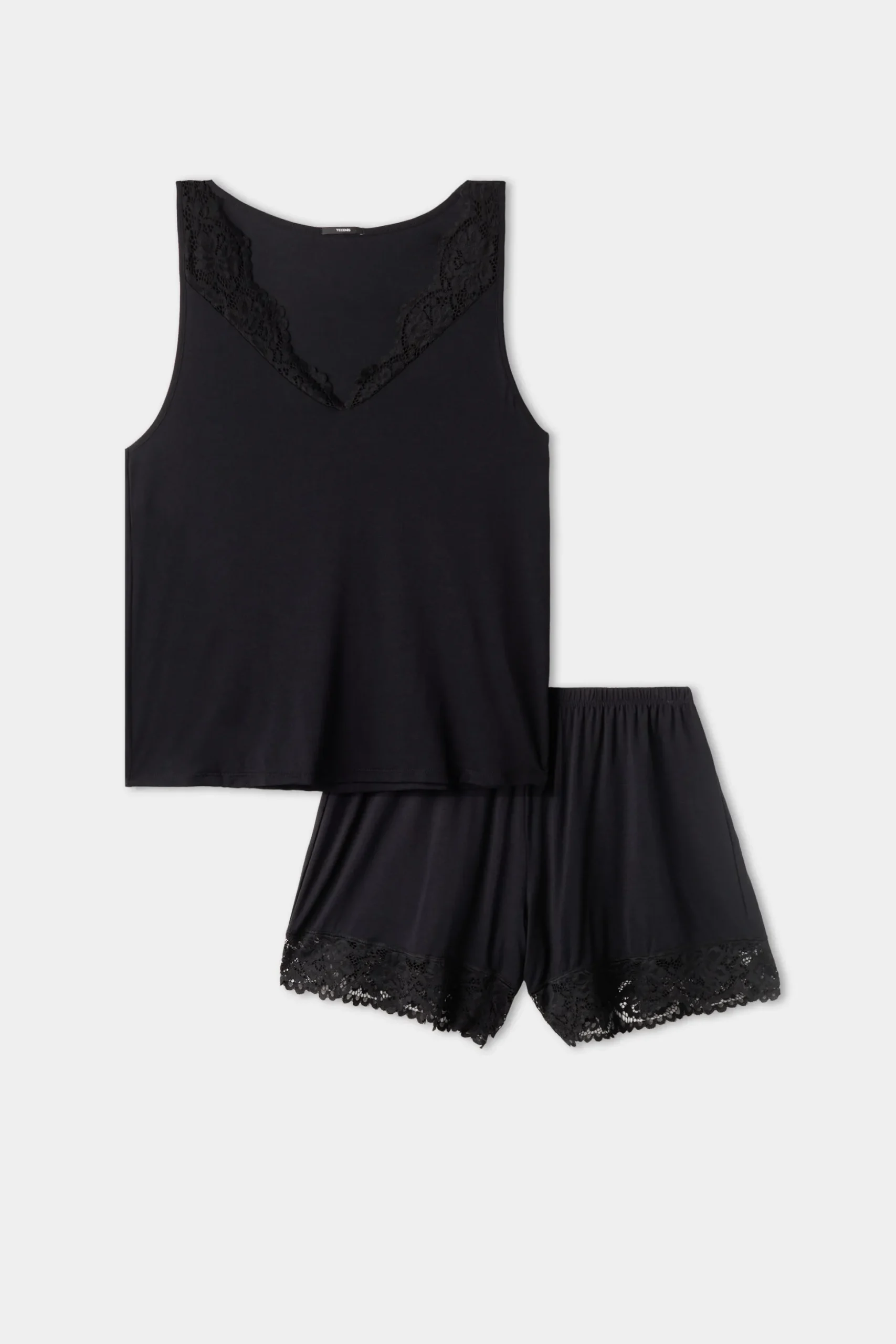 Short Sleeveless Pajamas In Viscose And Lace - Short Pajamas - Women | Tezenis