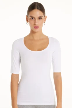 Short-Sleeve Scoop-Neck Top In Cotton - Short-Sleeved Tops - Women | Tezenis