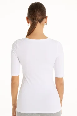 Short-Sleeve Scoop-Neck Top In Cotton - Short-Sleeved Tops - Women | Tezenis