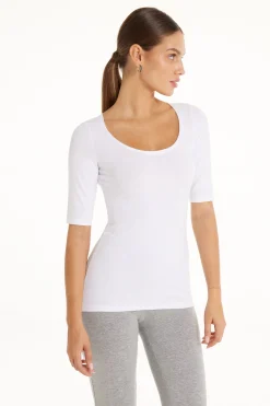 Short-Sleeve Scoop-Neck Top In Cotton - Short-Sleeved Tops - Women | Tezenis