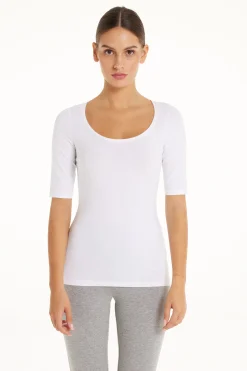 Short-Sleeve Scoop-Neck Top In Cotton - Short-Sleeved Tops - Women | Tezenis