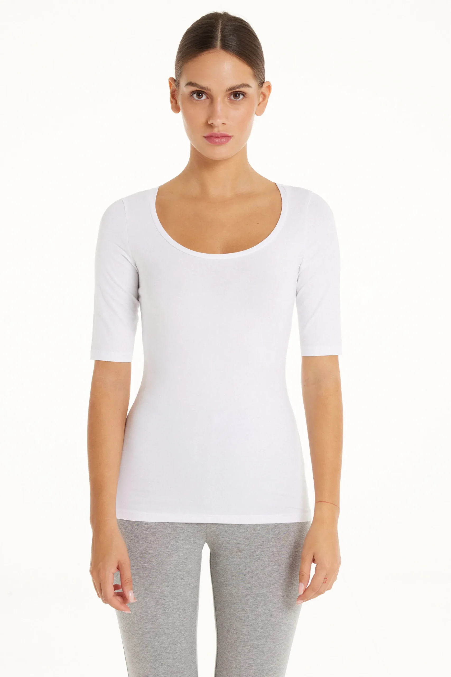 Short-Sleeve Scoop-Neck Top In Cotton - Short-Sleeved Tops - Women | Tezenis