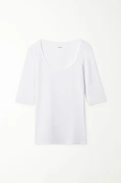 Short-Sleeve Scoop-Neck Top In Cotton - Short-Sleeved Tops - Women | Tezenis