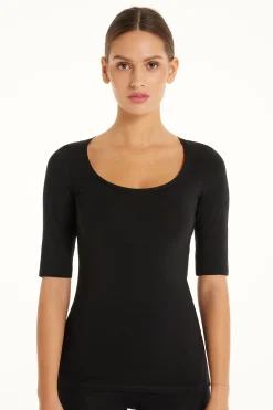 Short-Sleeve Scoop-Neck Top In Cotton - Short-Sleeved Tops - Women | Tezenis