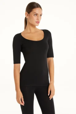 Short-Sleeve Scoop-Neck Top In Cotton - Short-Sleeved Tops - Women | Tezenis