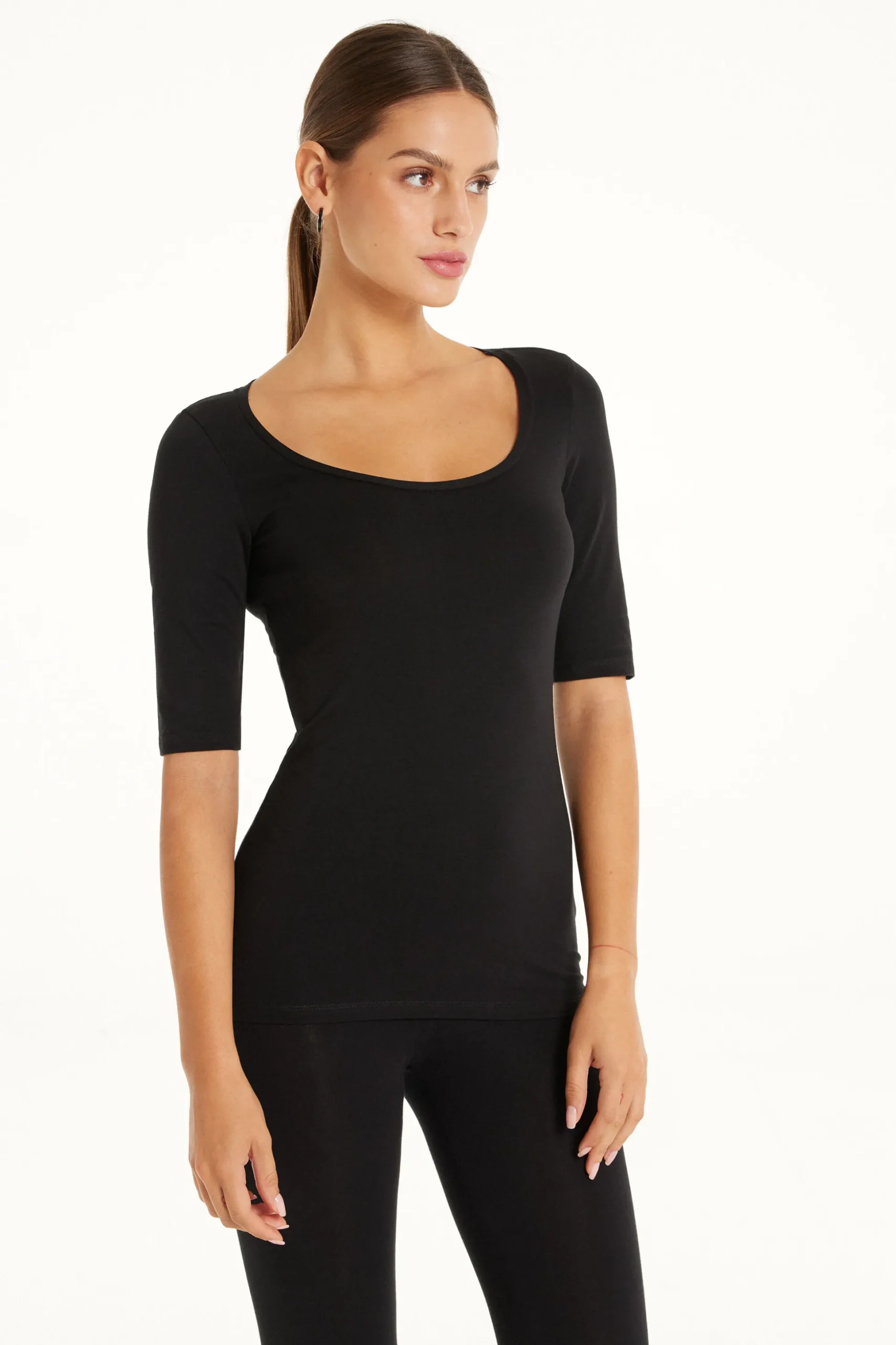 Short-Sleeve Scoop-Neck Top In Cotton - Short-Sleeved Tops - Women | Tezenis