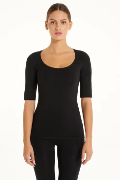 Short-Sleeve Scoop-Neck Top In Cotton - Short-Sleeved Tops - Women | Tezenis