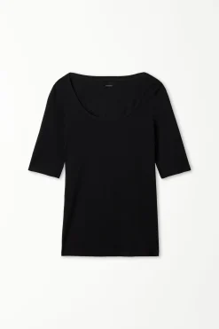 Short-Sleeve Scoop-Neck Top In Cotton - Short-Sleeved Tops - Women | Tezenis