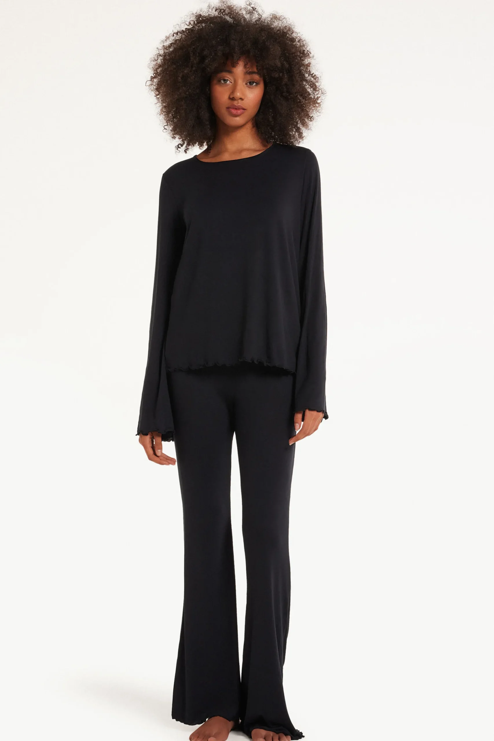 Solid Color Viscose Full Length Flared Pajamas - Long Pajamas - Women | Tezenis