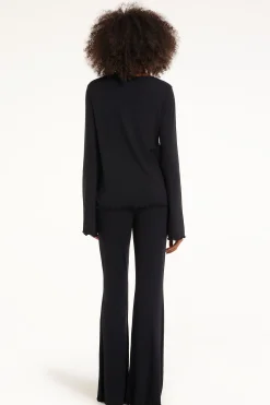 Solid Color Viscose Full Length Flared Pajamas - Long Pajamas - Women | Tezenis