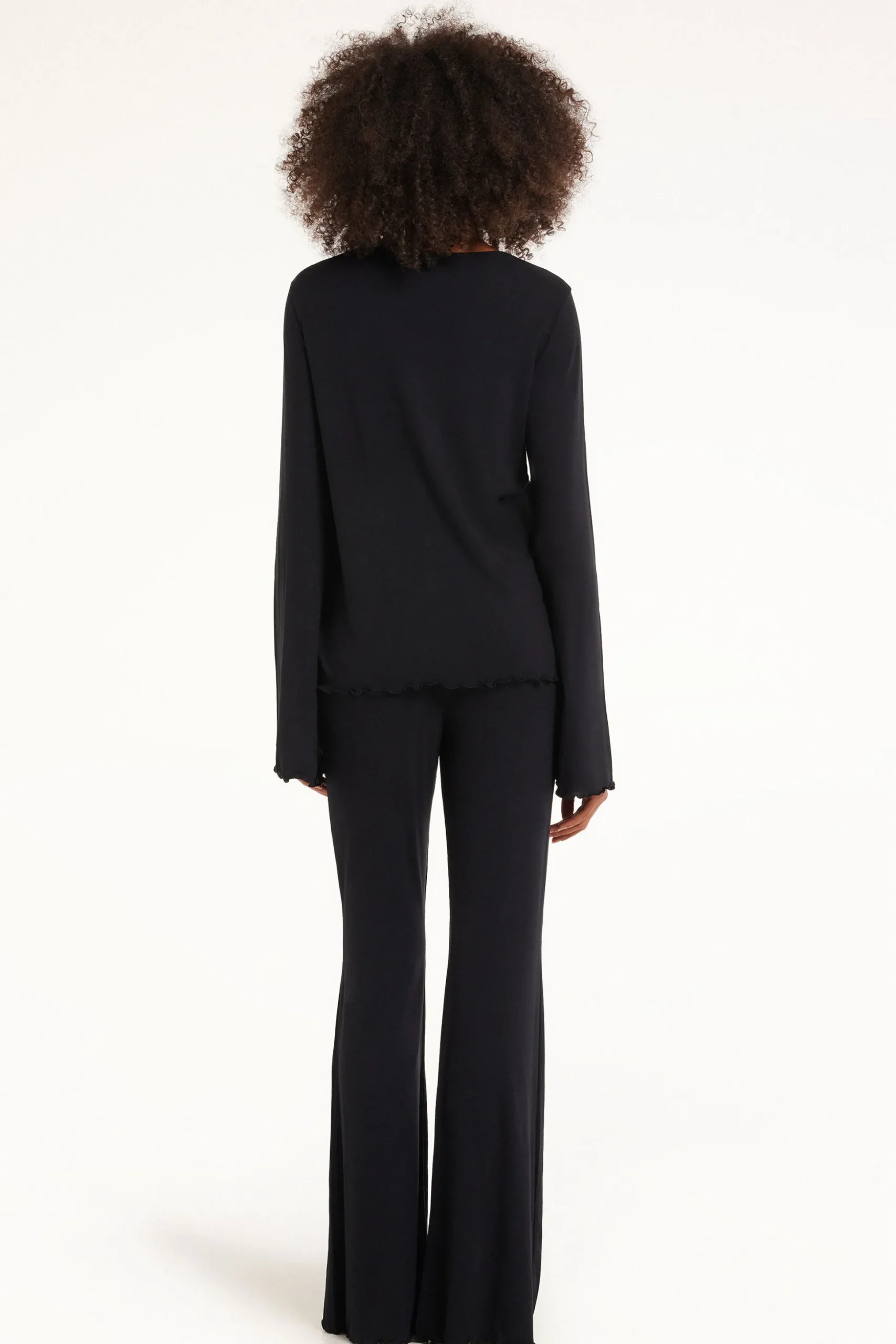 Solid Color Viscose Full Length Flared Pajamas - Long Pajamas - Women | Tezenis