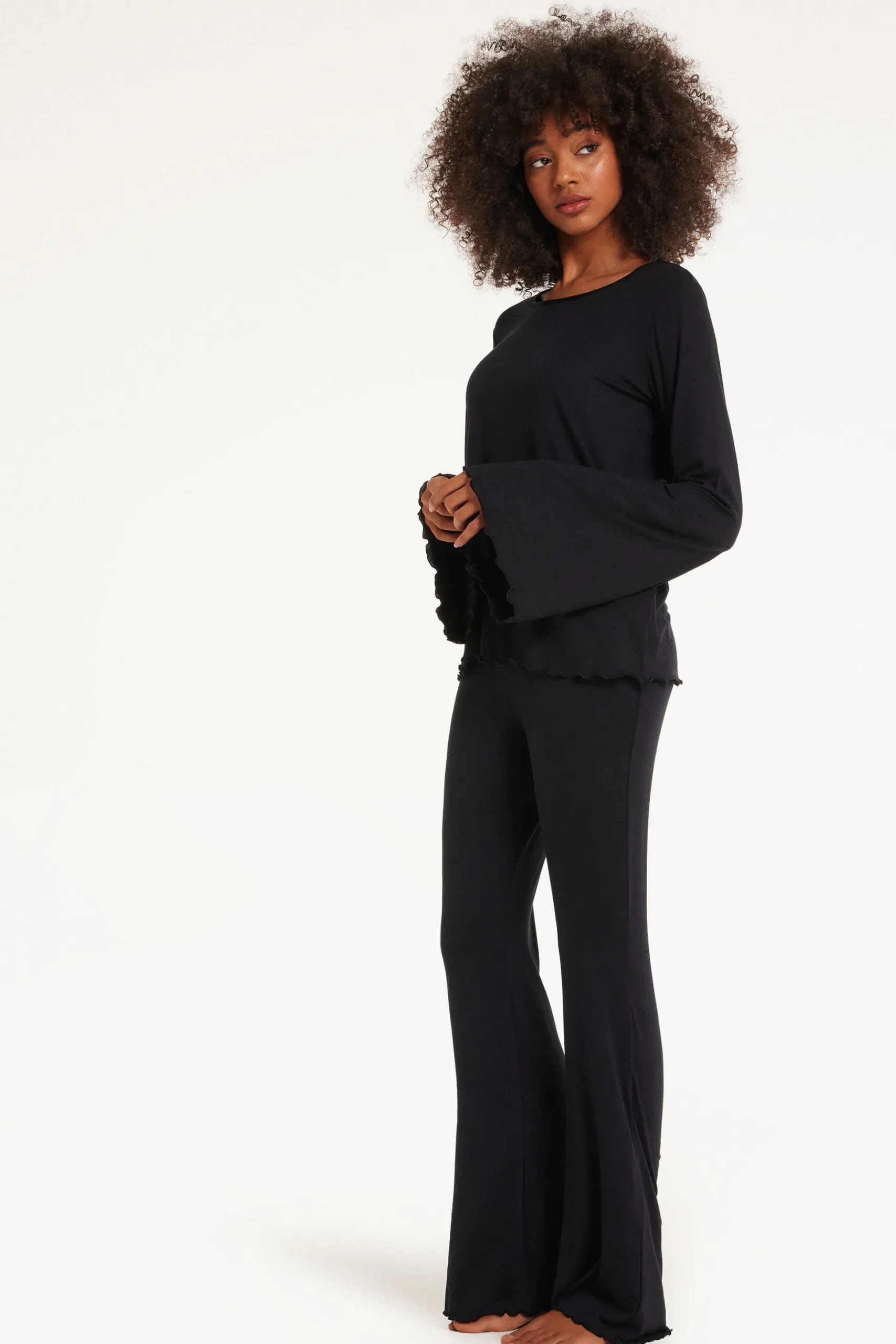 Solid Color Viscose Full Length Flared Pajamas - Long Pajamas - Women | Tezenis