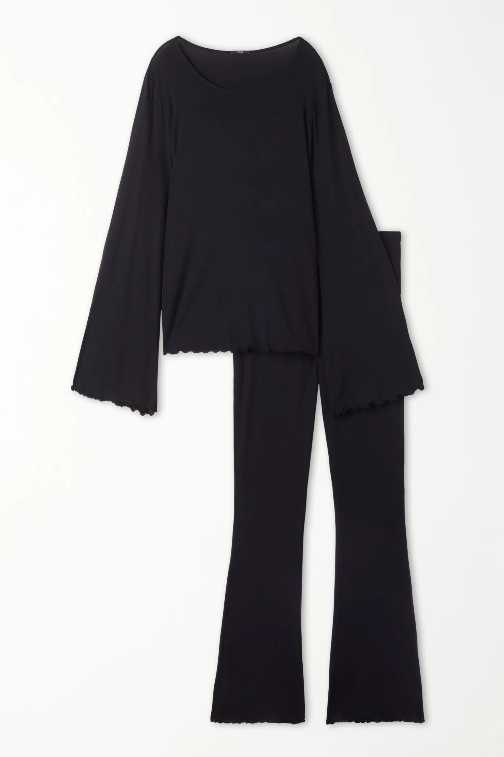 Solid Color Viscose Full Length Flared Pajamas - Long Pajamas - Women | Tezenis