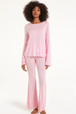 Solid Color Viscose Full Length Flared Pajamas - Long Pajamas - Women | Tezenis
