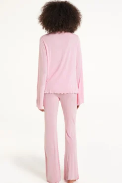 Solid Color Viscose Full Length Flared Pajamas - Long Pajamas - Women | Tezenis