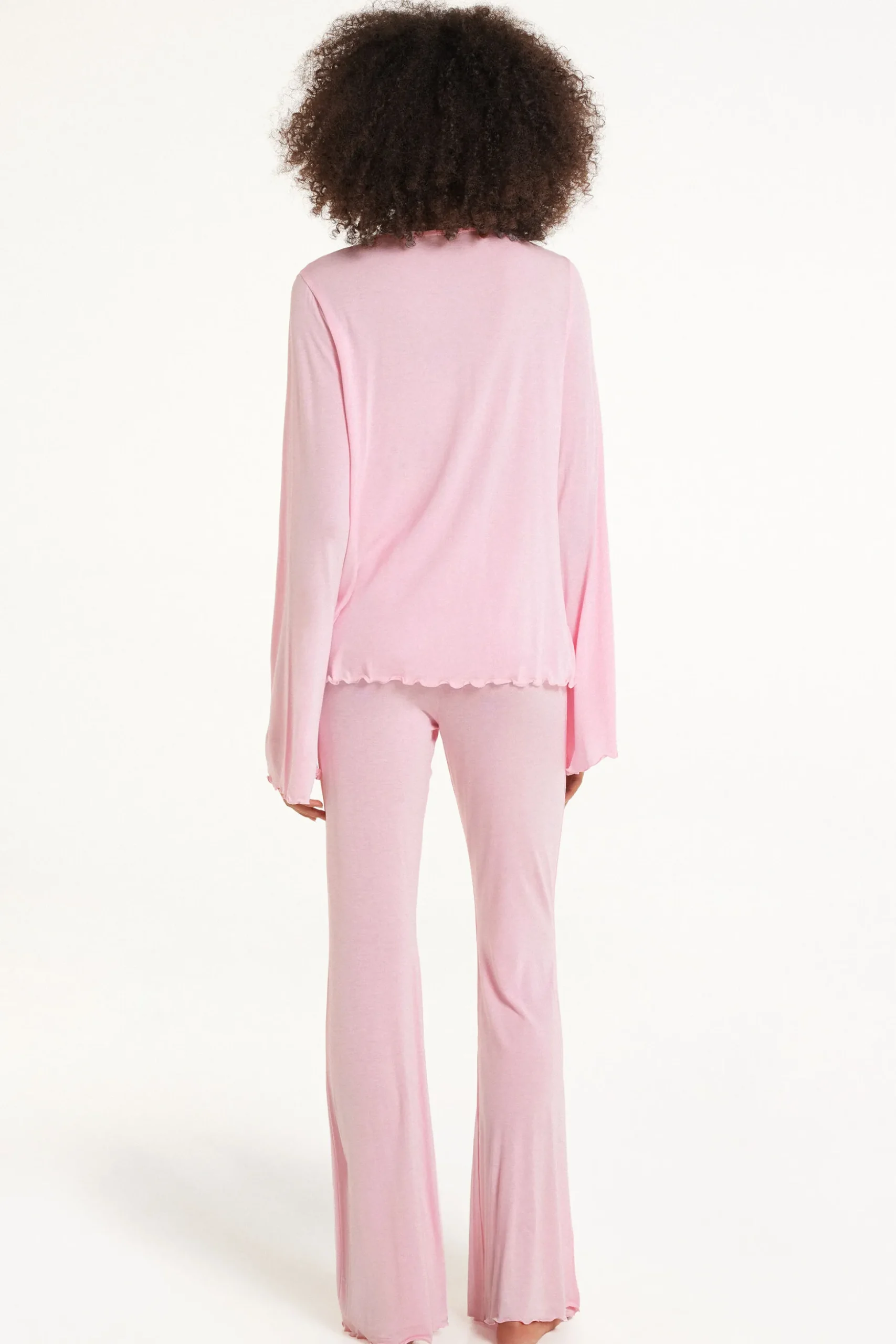 Solid Color Viscose Full Length Flared Pajamas - Long Pajamas - Women | Tezenis