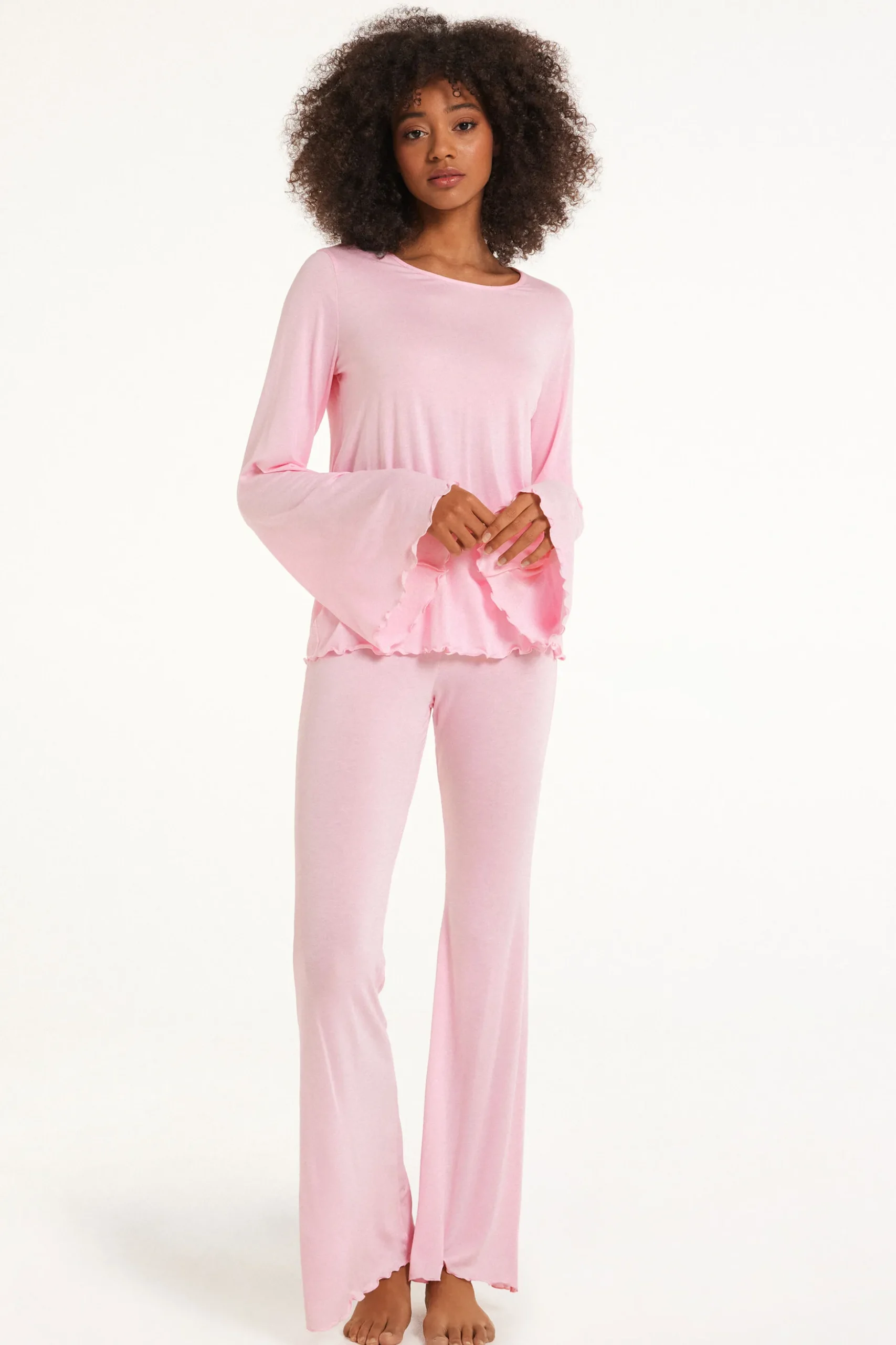Solid Color Viscose Full Length Flared Pajamas - Long Pajamas - Women | Tezenis