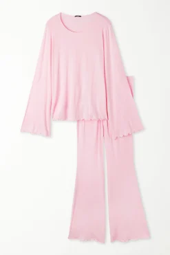 Solid Color Viscose Full Length Flared Pajamas - Long Pajamas - Women | Tezenis