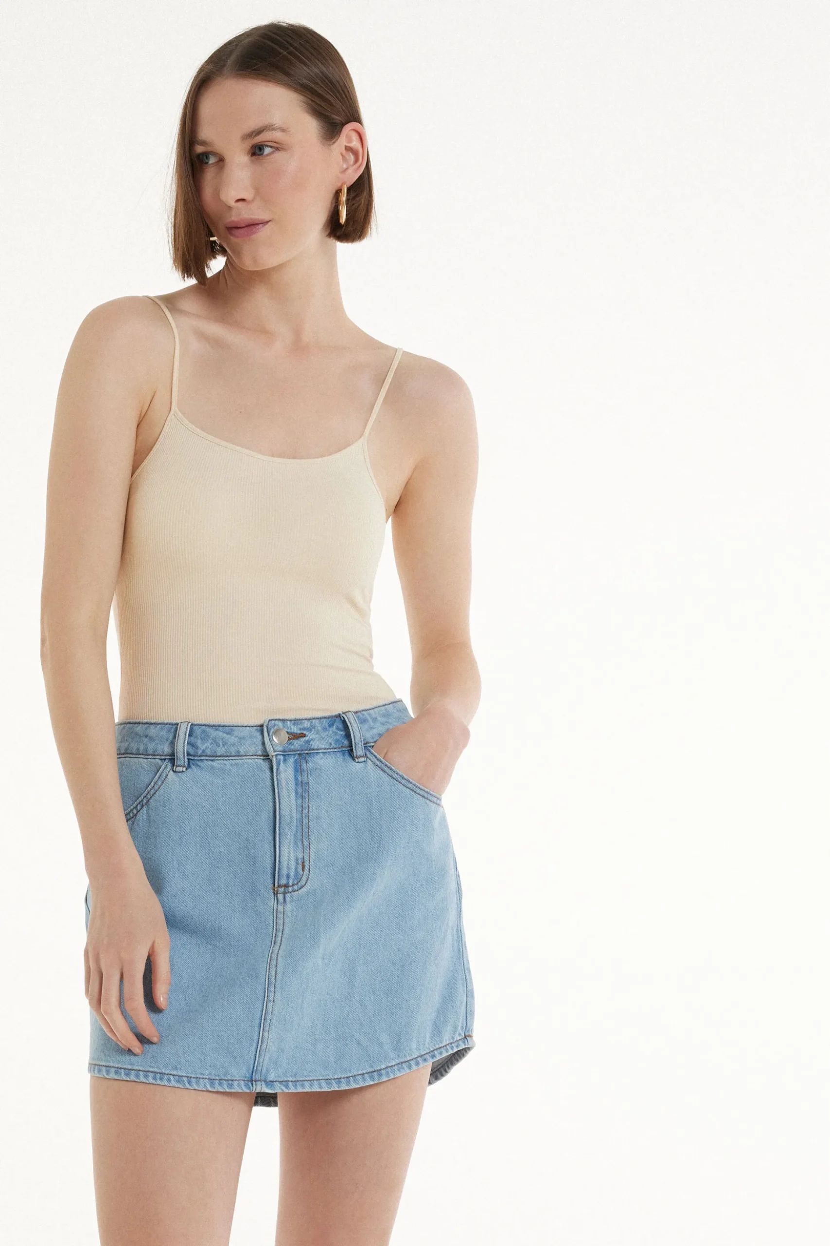 Spaghetti Strap Bodysuit In Ribbed Cotton - Bodysuits - Women | Tezenis