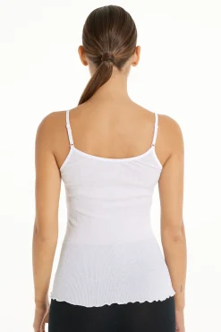 Spaghetti Strap Tank Top In 100% Ribbed Cotton And Satin - Tank Tops - Women | Tezenis
