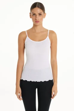 Spaghetti Strap Tank Top In 100% Ribbed Cotton And Satin - Tank Tops - Women | Tezenis