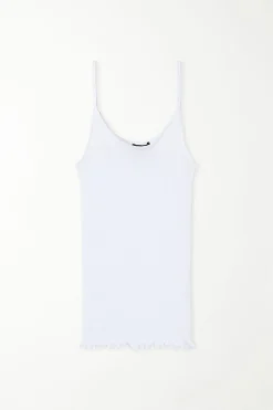 Spaghetti Strap Tank Top In 100% Ribbed Cotton And Satin - Tank Tops - Women | Tezenis