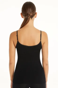 Spaghetti Strap Tank Top In 100% Ribbed Cotton And Satin - Tank Tops - Women | Tezenis