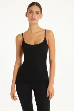 Spaghetti Strap Tank Top In 100% Ribbed Cotton And Satin - Tank Tops - Women | Tezenis